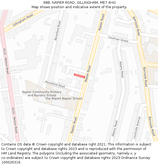 98B, NAPIER ROAD, GILLINGHAM, ME7 4HG: Location map and indicative extent of plot