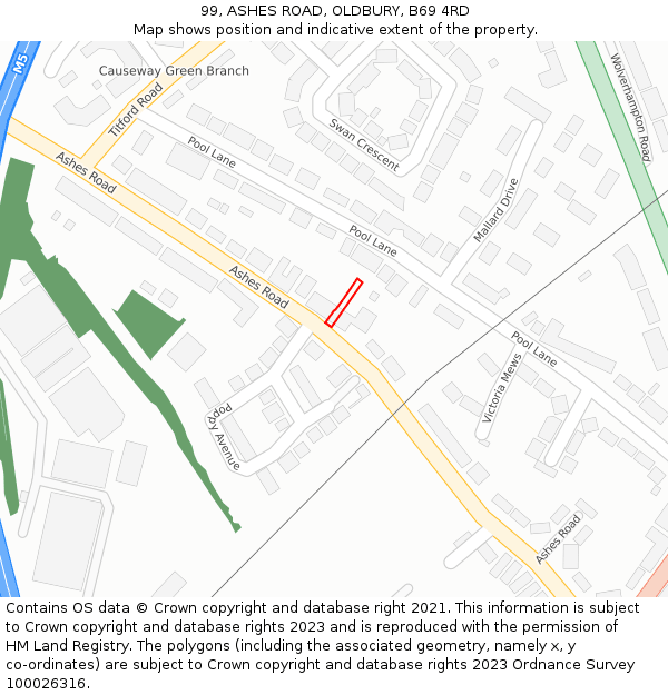 99, ASHES ROAD, OLDBURY, B69 4RD: Location map and indicative extent of plot