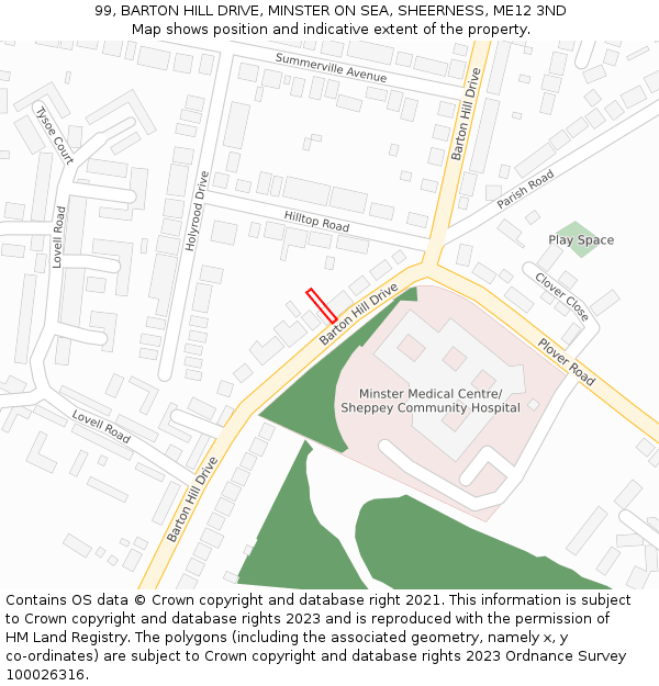 99, BARTON HILL DRIVE, MINSTER ON SEA, SHEERNESS, ME12 3ND: Location map and indicative extent of plot