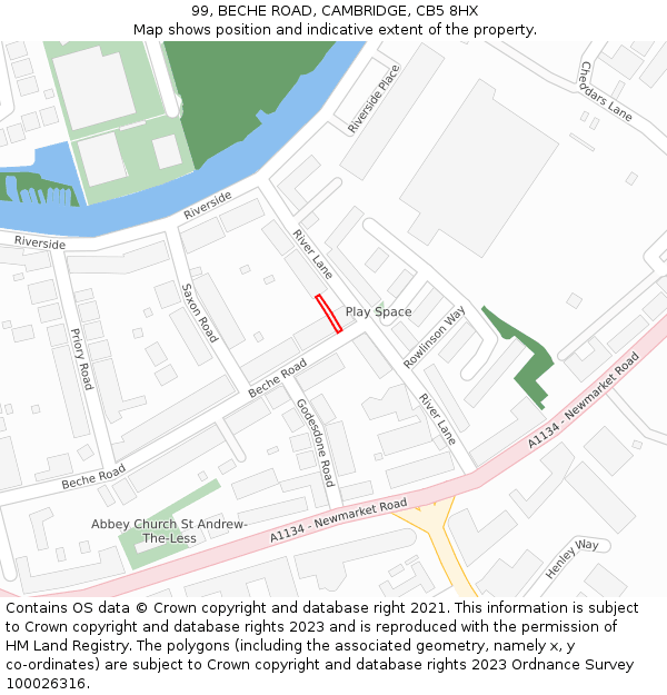 99, BECHE ROAD, CAMBRIDGE, CB5 8HX: Location map and indicative extent of plot
