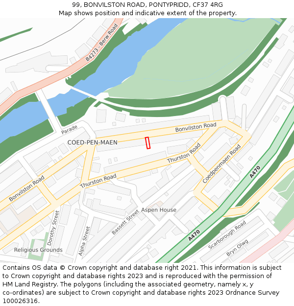 99, BONVILSTON ROAD, PONTYPRIDD, CF37 4RG: Location map and indicative extent of plot