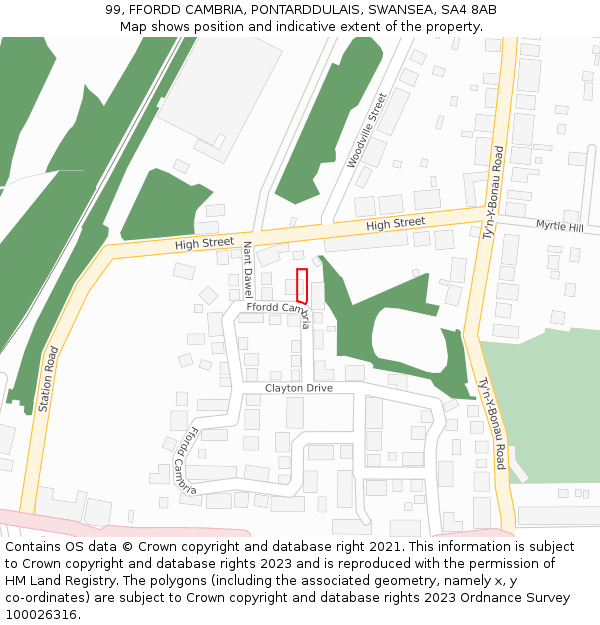 99, FFORDD CAMBRIA, PONTARDDULAIS, SWANSEA, SA4 8AB: Location map and indicative extent of plot