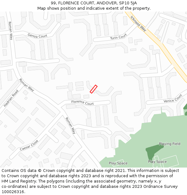 99, FLORENCE COURT, ANDOVER, SP10 5JA: Location map and indicative extent of plot