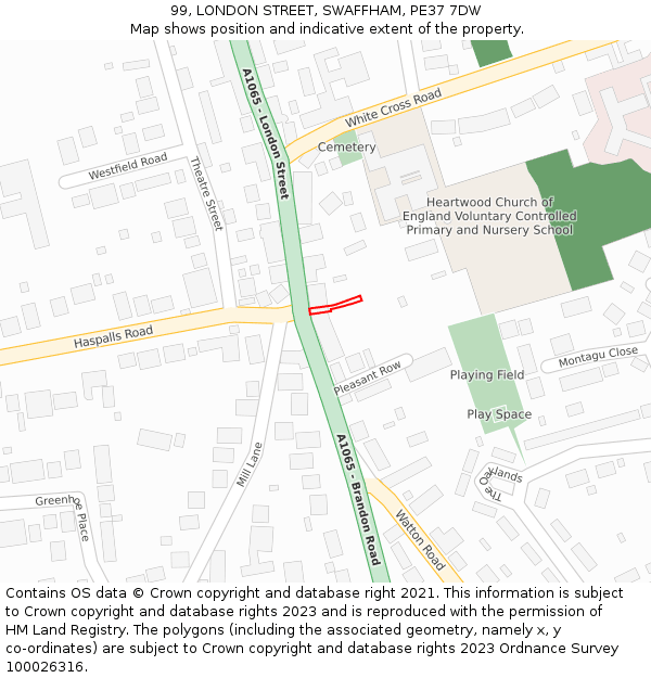 99, LONDON STREET, SWAFFHAM, PE37 7DW: Location map and indicative extent of plot