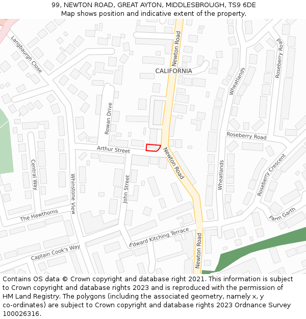 99, NEWTON ROAD, GREAT AYTON, MIDDLESBROUGH, TS9 6DE: Location map and indicative extent of plot