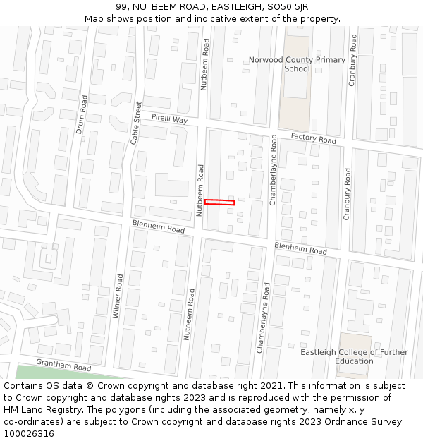 99, NUTBEEM ROAD, EASTLEIGH, SO50 5JR: Location map and indicative extent of plot