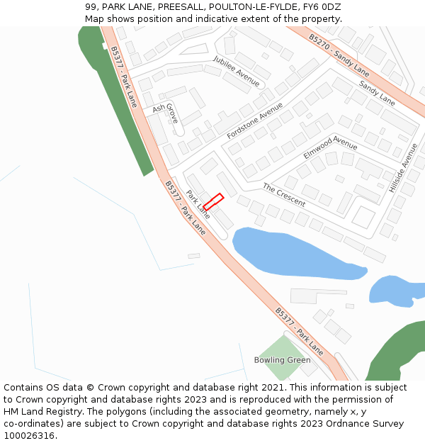 99, PARK LANE, PREESALL, POULTON-LE-FYLDE, FY6 0DZ: Location map and indicative extent of plot