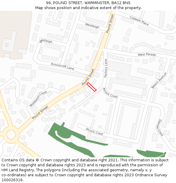 99, POUND STREET, WARMINSTER, BA12 8NS: Location map and indicative extent of plot