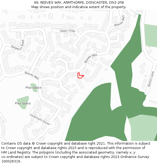 99, REEVES WAY, ARMTHORPE, DONCASTER, DN3 2FB: Location map and indicative extent of plot