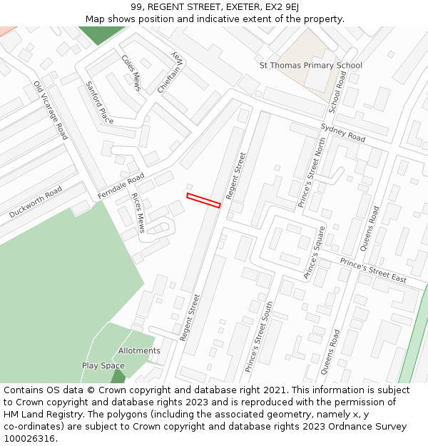 99, REGENT STREET, EXETER, EX2 9EJ: Location map and indicative extent of plot