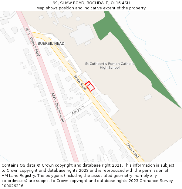 99, SHAW ROAD, ROCHDALE, OL16 4SH: Location map and indicative extent of plot