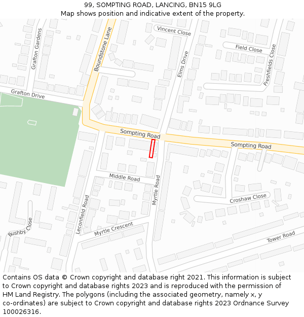 99, SOMPTING ROAD, LANCING, BN15 9LG: Location map and indicative extent of plot