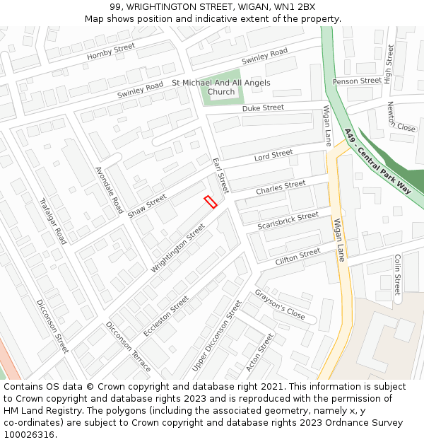99, WRIGHTINGTON STREET, WIGAN, WN1 2BX: Location map and indicative extent of plot