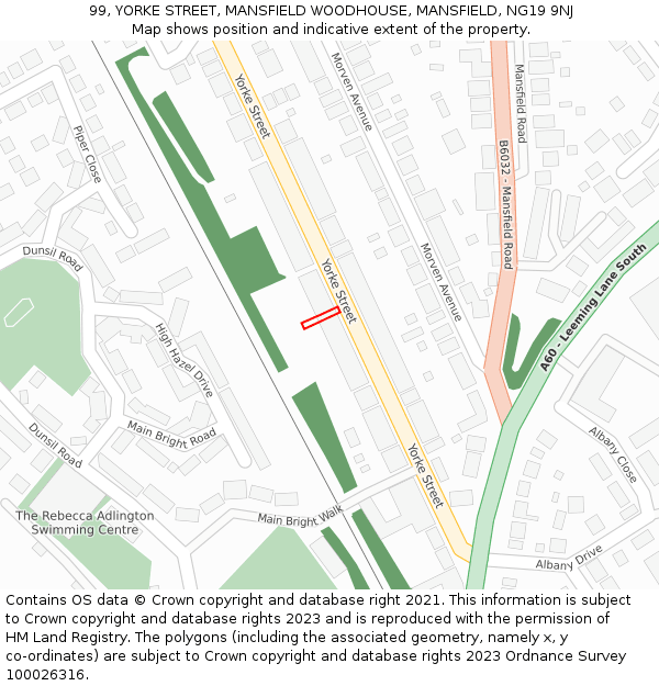 99, YORKE STREET, MANSFIELD WOODHOUSE, MANSFIELD, NG19 9NJ: Location map and indicative extent of plot