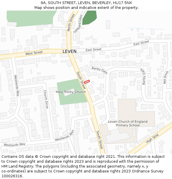 9A, SOUTH STREET, LEVEN, BEVERLEY, HU17 5NX: Location map and indicative extent of plot