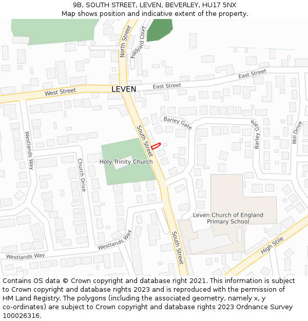 9B, SOUTH STREET, LEVEN, BEVERLEY, HU17 5NX: Location map and indicative extent of plot