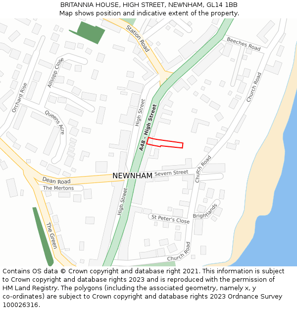 BRITANNIA HOUSE, HIGH STREET, NEWNHAM, GL14 1BB: Location map and indicative extent of plot