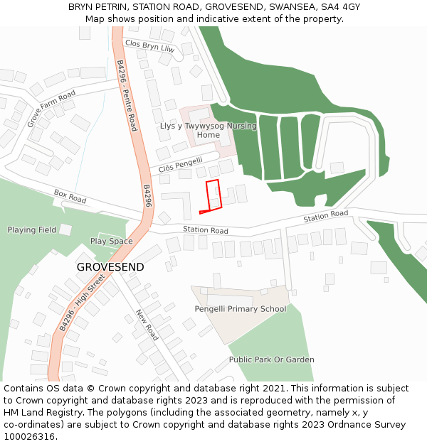 BRYN PETRIN, STATION ROAD, GROVESEND, SWANSEA, SA4 4GY: Location map and indicative extent of plot