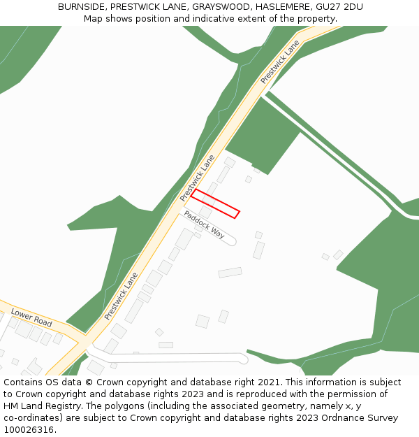 BURNSIDE, PRESTWICK LANE, GRAYSWOOD, HASLEMERE, GU27 2DU: Location map and indicative extent of plot