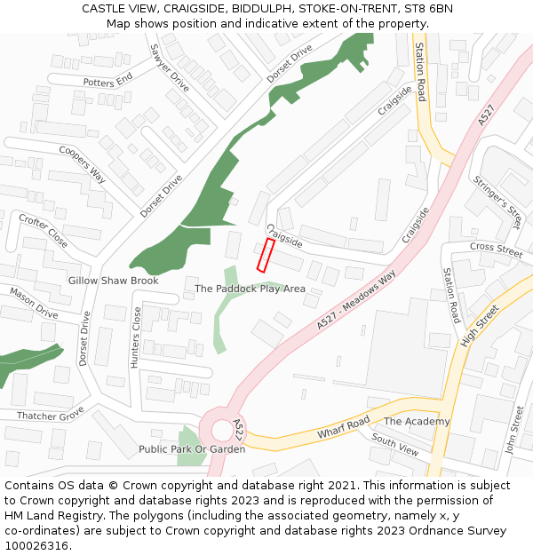 CASTLE VIEW, CRAIGSIDE, BIDDULPH, STOKE-ON-TRENT, ST8 6BN: Location map and indicative extent of plot