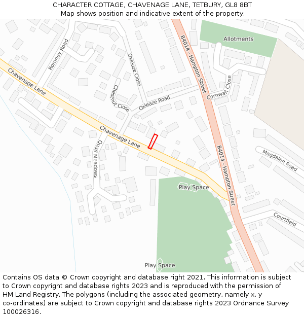 CHARACTER COTTAGE, CHAVENAGE LANE, TETBURY, GL8 8BT: Location map and indicative extent of plot