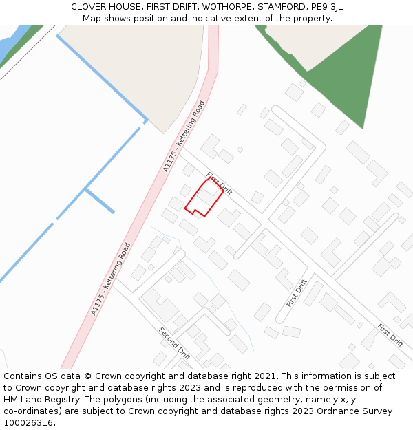 CLOVER HOUSE, FIRST DRIFT, WOTHORPE, STAMFORD, PE9 3JL: Location map and indicative extent of plot