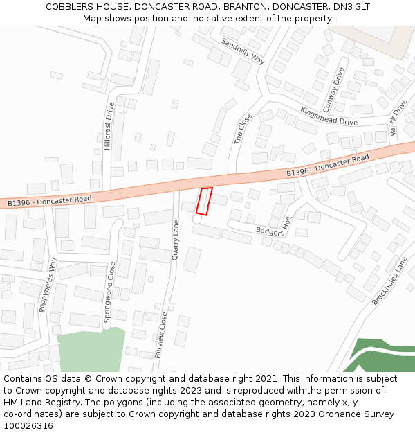 COBBLERS HOUSE, DONCASTER ROAD, BRANTON, DONCASTER, DN3 3LT: Location map and indicative extent of plot