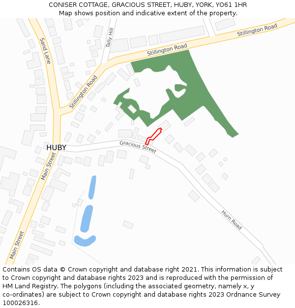 CONISER COTTAGE, GRACIOUS STREET, HUBY, YORK, YO61 1HR: Location map and indicative extent of plot