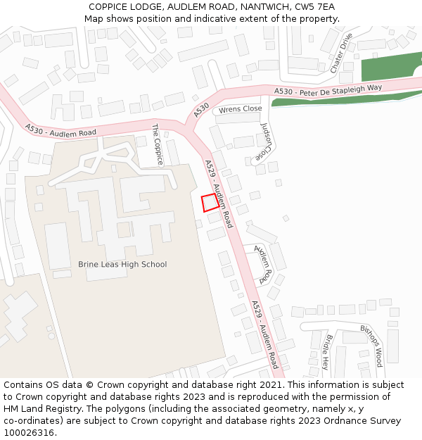 COPPICE LODGE, AUDLEM ROAD, NANTWICH, CW5 7EA: Location map and indicative extent of plot