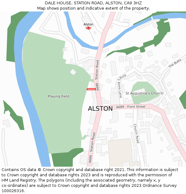 DALE HOUSE, STATION ROAD, ALSTON, CA9 3HZ: Location map and indicative extent of plot