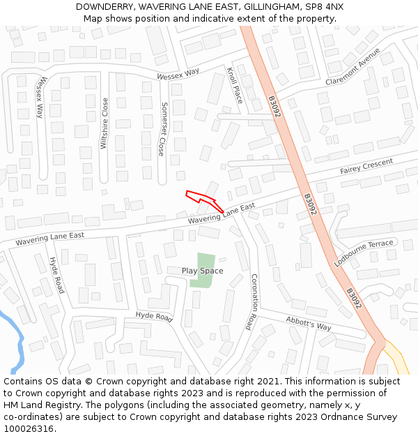 DOWNDERRY, WAVERING LANE EAST, GILLINGHAM, SP8 4NX: Location map and indicative extent of plot