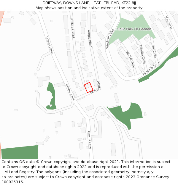 DRIFTWAY, DOWNS LANE, LEATHERHEAD, KT22 8JJ: Location map and indicative extent of plot