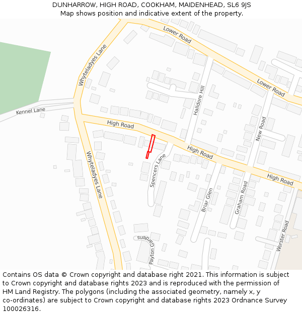 DUNHARROW, HIGH ROAD, COOKHAM, MAIDENHEAD, SL6 9JS: Location map and indicative extent of plot