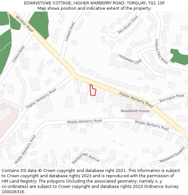 EDWINSTOWE COTTAGE, HIGHER WARBERRY ROAD, TORQUAY, TQ1 1SF: Location map and indicative extent of plot