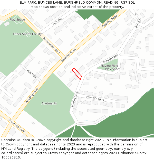 ELM PARK, BUNCES LANE, BURGHFIELD COMMON, READING, RG7 3DL: Location map and indicative extent of plot