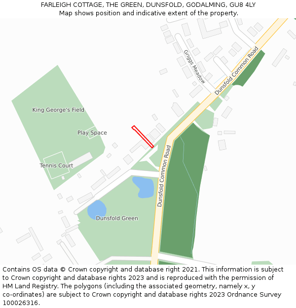 FARLEIGH COTTAGE, THE GREEN, DUNSFOLD, GODALMING, GU8 4LY: Location map and indicative extent of plot