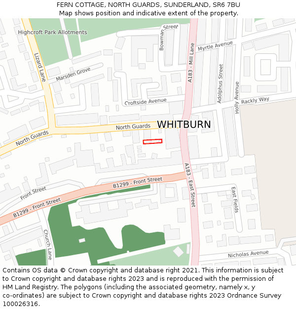 FERN COTTAGE, NORTH GUARDS, SUNDERLAND, SR6 7BU: Location map and indicative extent of plot