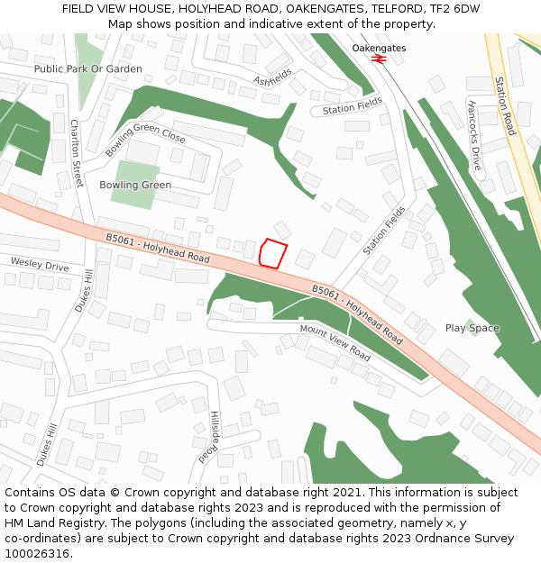 FIELD VIEW HOUSE, HOLYHEAD ROAD, OAKENGATES, TELFORD, TF2 6DW: Location map and indicative extent of plot