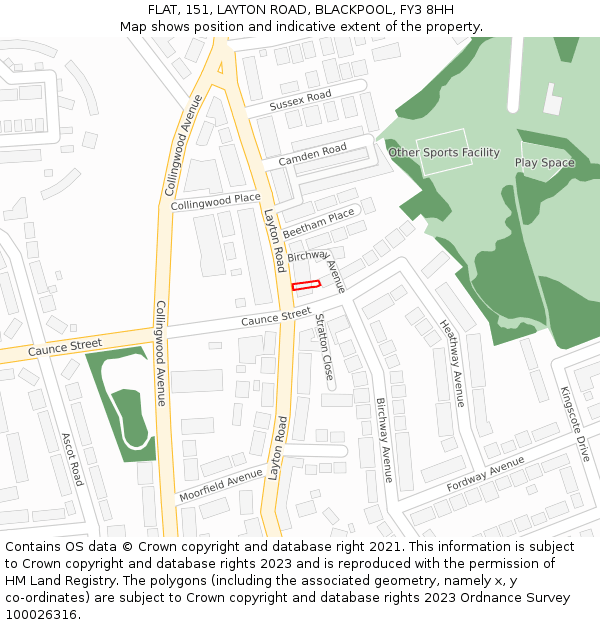 FLAT, 151, LAYTON ROAD, BLACKPOOL, FY3 8HH: Location map and indicative extent of plot