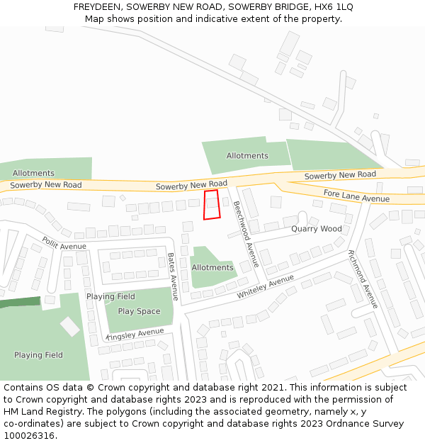 FREYDEEN, SOWERBY NEW ROAD, SOWERBY BRIDGE, HX6 1LQ: Location map and indicative extent of plot