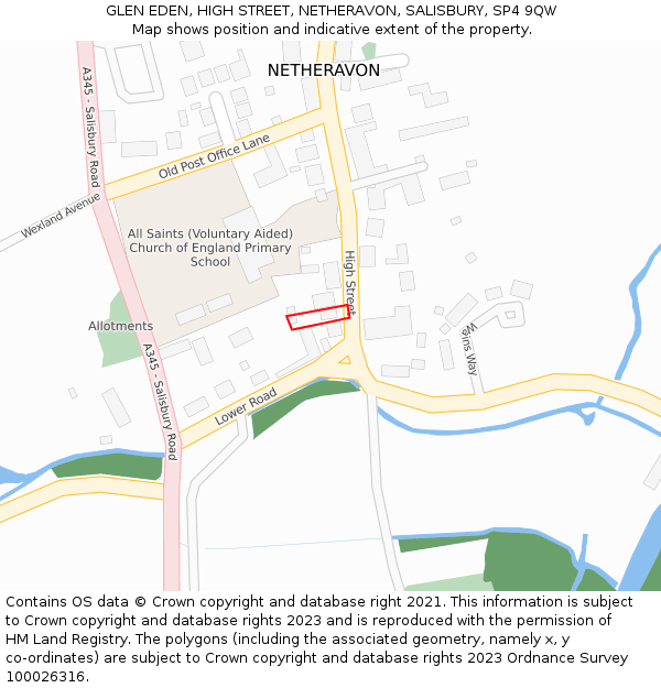 GLEN EDEN, HIGH STREET, NETHERAVON, SALISBURY, SP4 9QW: Location map and indicative extent of plot