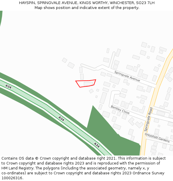 HAYSPIN, SPRINGVALE AVENUE, KINGS WORTHY, WINCHESTER, SO23 7LH: Location map and indicative extent of plot