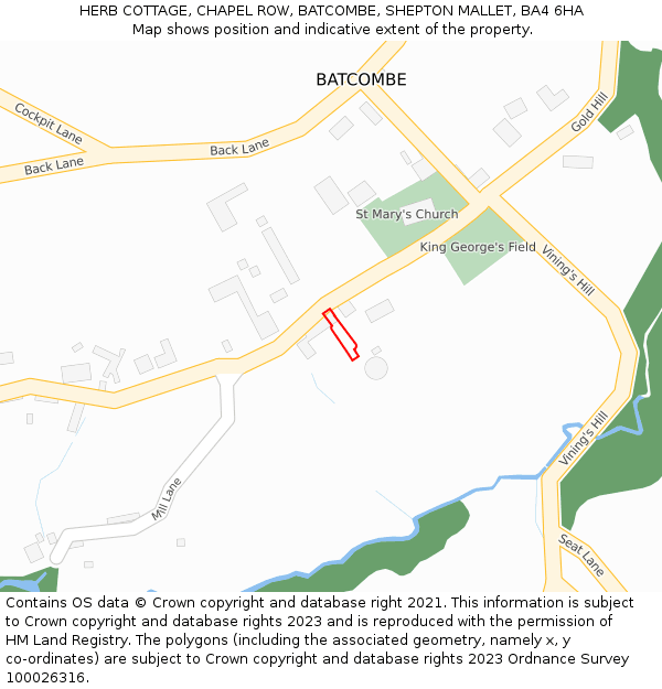 HERB COTTAGE, CHAPEL ROW, BATCOMBE, SHEPTON MALLET, BA4 6HA: Location map and indicative extent of plot