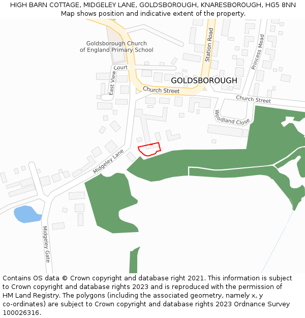 HIGH BARN COTTAGE, MIDGELEY LANE, GOLDSBOROUGH, KNARESBOROUGH, HG5 8NN: Location map and indicative extent of plot
