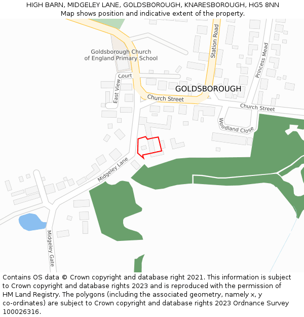 HIGH BARN, MIDGELEY LANE, GOLDSBOROUGH, KNARESBOROUGH, HG5 8NN: Location map and indicative extent of plot