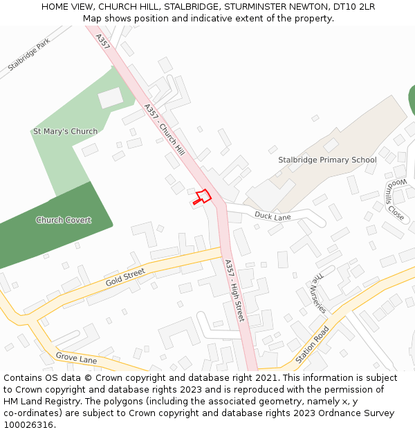 HOME VIEW, CHURCH HILL, STALBRIDGE, STURMINSTER NEWTON, DT10 2LR: Location map and indicative extent of plot