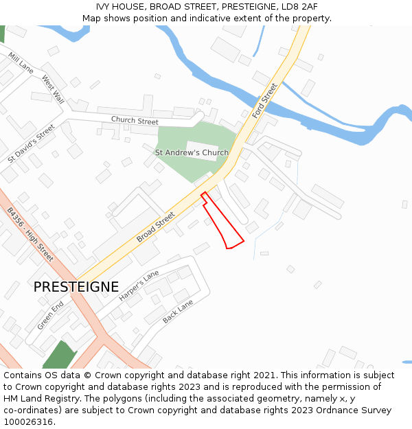 IVY HOUSE, BROAD STREET, PRESTEIGNE, LD8 2AF: Location map and indicative extent of plot