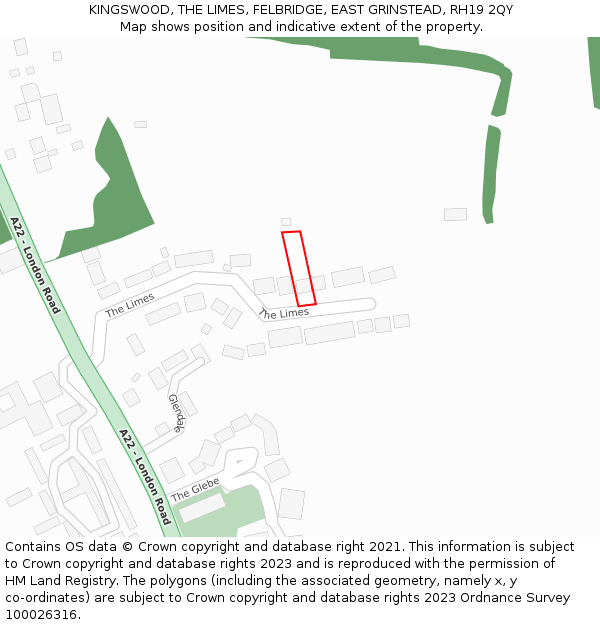 KINGSWOOD, THE LIMES, FELBRIDGE, EAST GRINSTEAD, RH19 2QY: Location map and indicative extent of plot