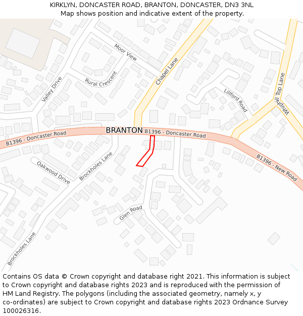 KIRKLYN, DONCASTER ROAD, BRANTON, DONCASTER, DN3 3NL: Location map and indicative extent of plot