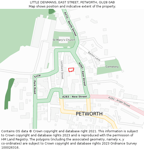 LITTLE DENMANS, EAST STREET, PETWORTH, GU28 0AB: Location map and indicative extent of plot